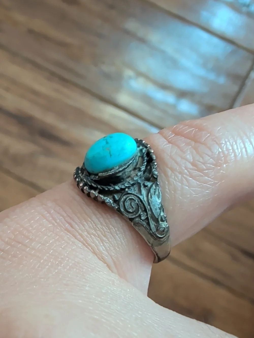 Silver Turquoise Oval Stone Women's Ring